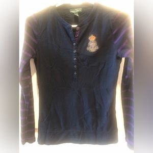 LRL Lauren by Ralph Lauren Navy and purple stripe long sleeve with crest